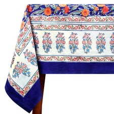 Mantel estampado en bloques azul y rojo, mantel de comedor, mantel estampado floral