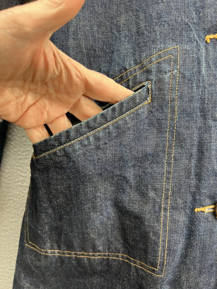 Abrigo de mezclilla azul marino antiguo de colección para mujer azul medio largo trinchera botón delantero con cinturón Foto 2 de 4