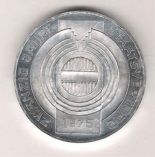 AUSTRIA 100 SCHILLING PLATA (23 93 grs. ley 640 mls) 1975 XX ANIV. TRATADO DE