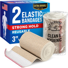 Premium Elastic Bandage Wrap - 3 2Pk - Strong Compression - Self-Closing Reus