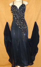 Ballroom dance competition dress black stretch fabrics and mesh insert panels
