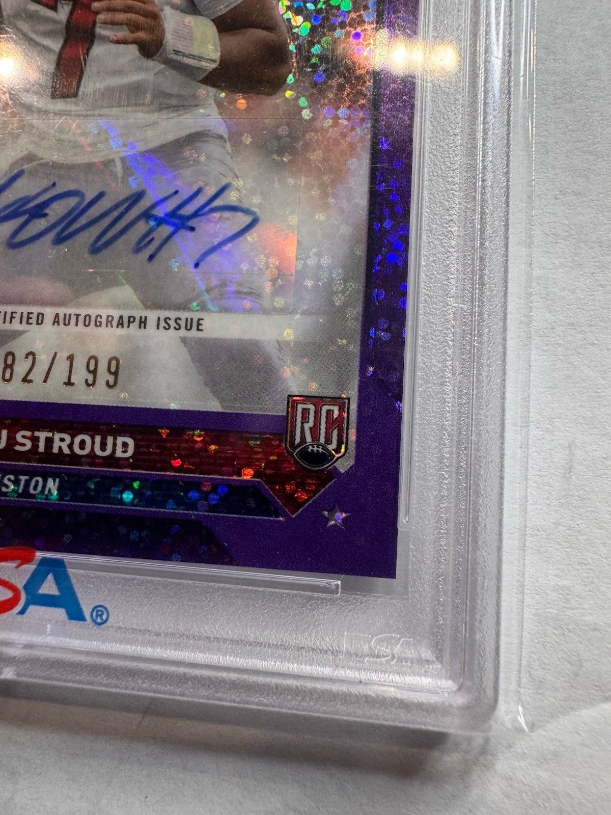 CJ STROUD RC 2023 TOPPS COMPOSITE CHROME AUTO PURPLE SPECKLE REF /199 PSA 9 view 4