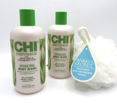 CHI NATURALS HYDRATING BODY WASH 12 OZ & MESH SPONGE