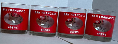 1970s San Francisco 49s NFL Helmet Tumbler Set of 4 Lowball Glass Houze Art 3D