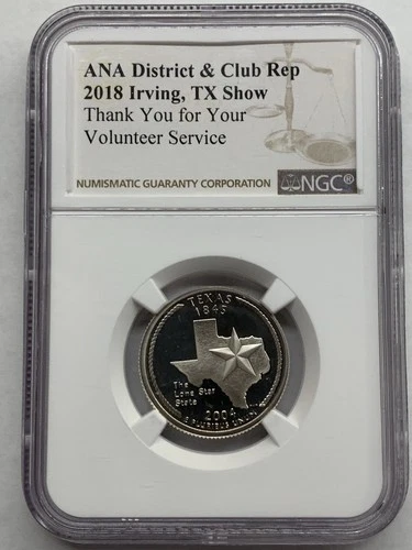 2004 Texas 25c proof NGC SAMPLE SLAB ANA District And Club Rep 2018 Irving TX