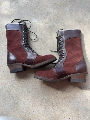 Women s Size 8 Custom Maroon Leather And Suede  Wesco Boots