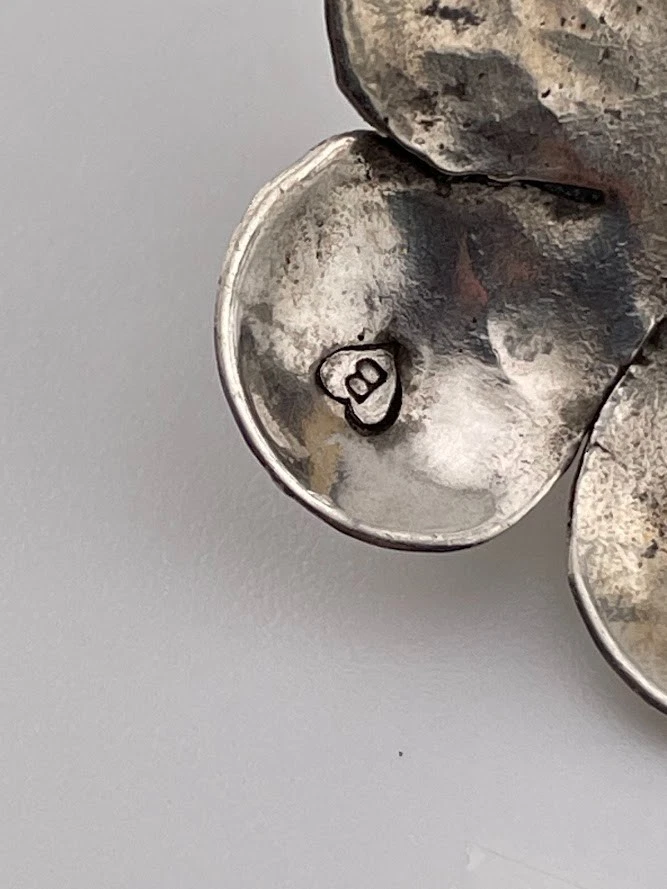 925 STERLING SILVER BRASS & COPPER & RED AMBER FLOWER DROP EARRINGS 1.25" 3632 - Image 4 of 4