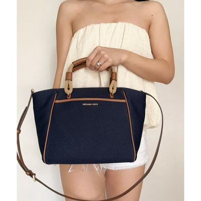 Michael Kors by Talia Women's Cotton Canvas Tote Crossbody Bag, Denim Blue