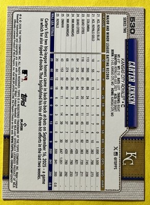 Carter Jensen 2026 Topps Series 2 Rookie Card #530 ROYALS (Base