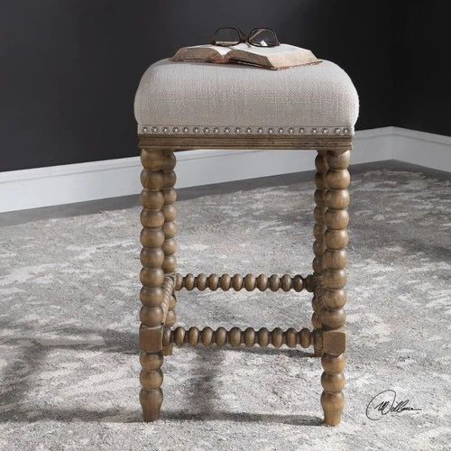 Uttermost 23495 Pryce 15"W Wooden Upholstered Counter Stool - Soft Ivory - Picture 5 of 5