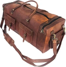 Real Goat Vintage Leather Large Travel Duffel Luggage Handmade, Gym, sholder bag