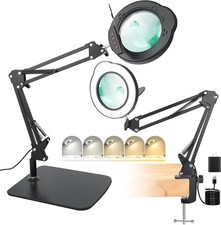 15X 30X Magnifying Glass with Light and Stand, LED Desk Lamp with Base and Clamp