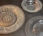 Vintage Clear Depression Glass Plates & Bowl Lot of 3 Etched Floral USA