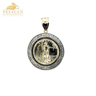 10K Gold Walking Liberty Kopie Münze Anhänger mit CZ klare geschliffene Steine Ha (PPG012698)