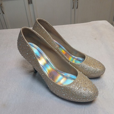 #ad #ad Silver Slipper Womens Pump Diamond Sparkle Rhinestone Slip On Shoes $9.99