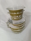 6 Vintage Pyrex Spring Blossom Crazy Daisy Cinderella Mixing Bowl Set 3 Lid Oliv