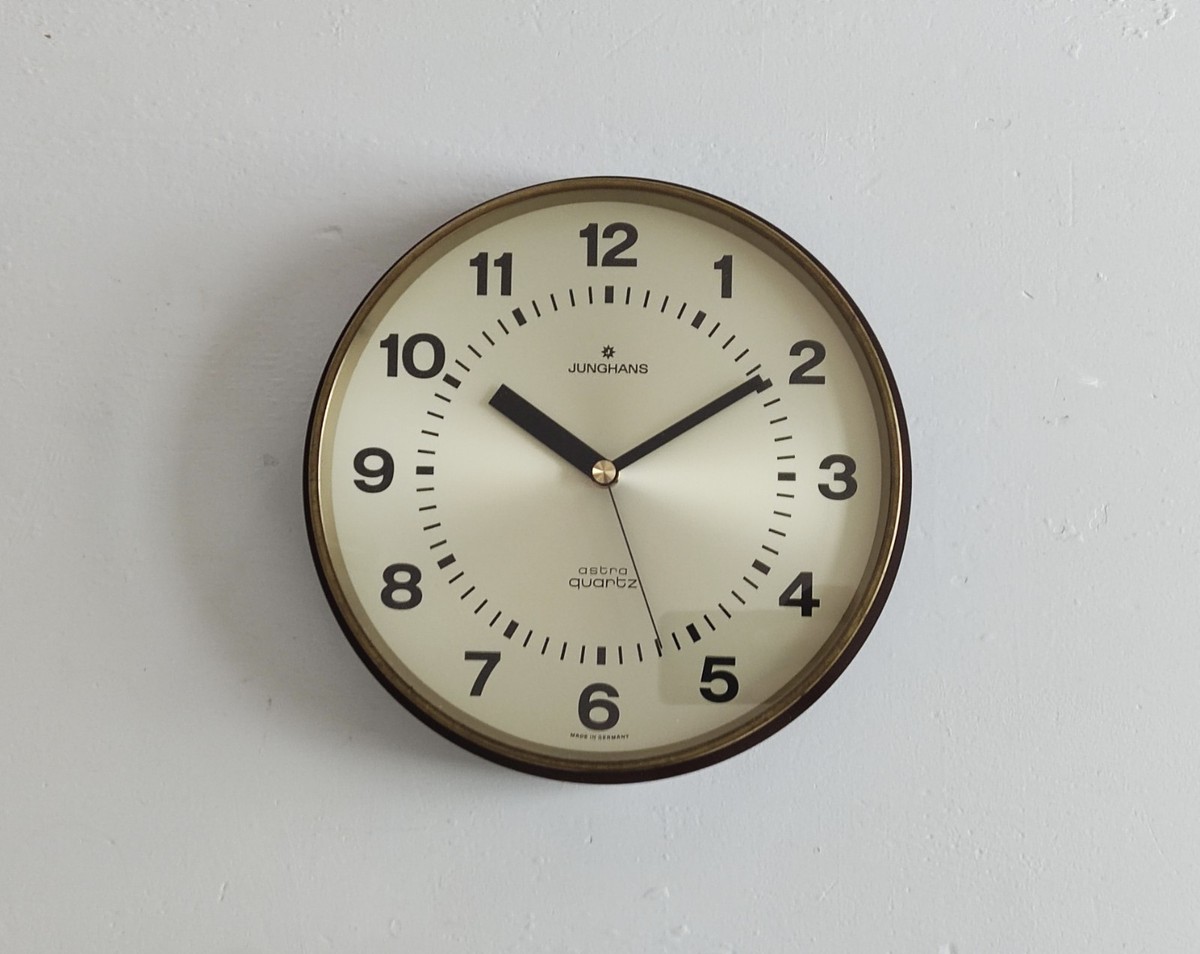 True Vintage 1970s JUNGHANS ASTRA-QUARTZ Brass Wall Clock