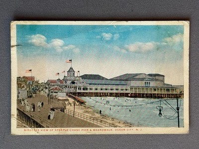 NJ New Jersey Ocean City, Birdseye View Steeple Chase Pier & Boardwalk, PM 1915