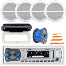 Pyle PLMRB29W Marine Receiver W/White Cover, 4x 6.5" 90 Watt Max Speakers, Wire