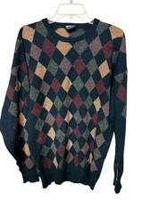 Clan Douglas Cashmere Crewneck Pullover Geometric Pattern Sweater Large Preppy
