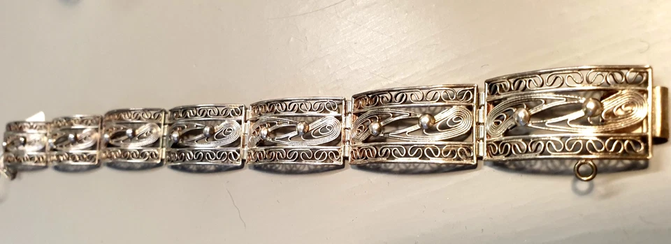 835 Silber Armband Filigranschmuck Friesenschmuck um 1930 - 20,2 cm lang/1,5 cm - Bild 4 von 4