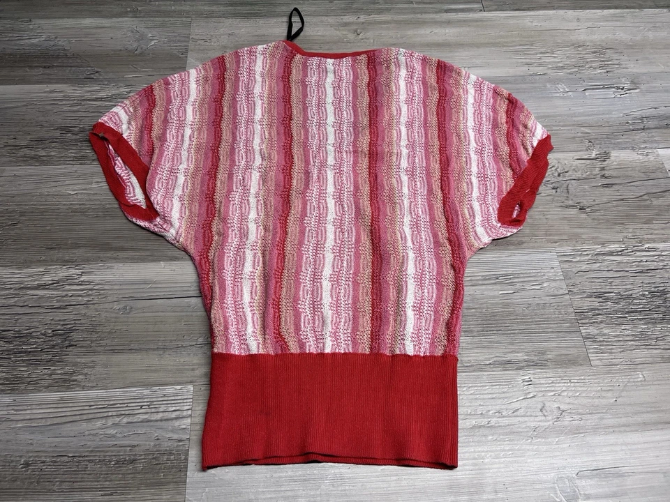 Vintage Y2K Bebe V-Neck Open Knit Top Semi Sheer Pink Metallic XS Short Sleeve - Image 2 of 4
