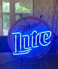 Vintage 1999 Miller Lite Neon Beer Sign 15.25” Round Bar Light Tested Pub Cave