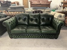 Chesterfield Green Real Leather Three Seater Sofa