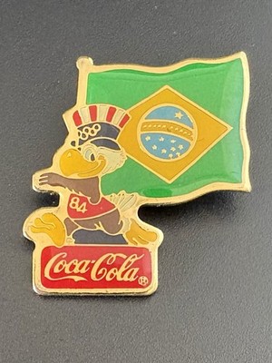1984 Coca Cola LA Olympics Brazil Flag Pin Official International Series Vintage