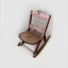 Vtg HTF Hand Crafted Wooden Child's Folding Rocker Colonial Heart Rocking Chair