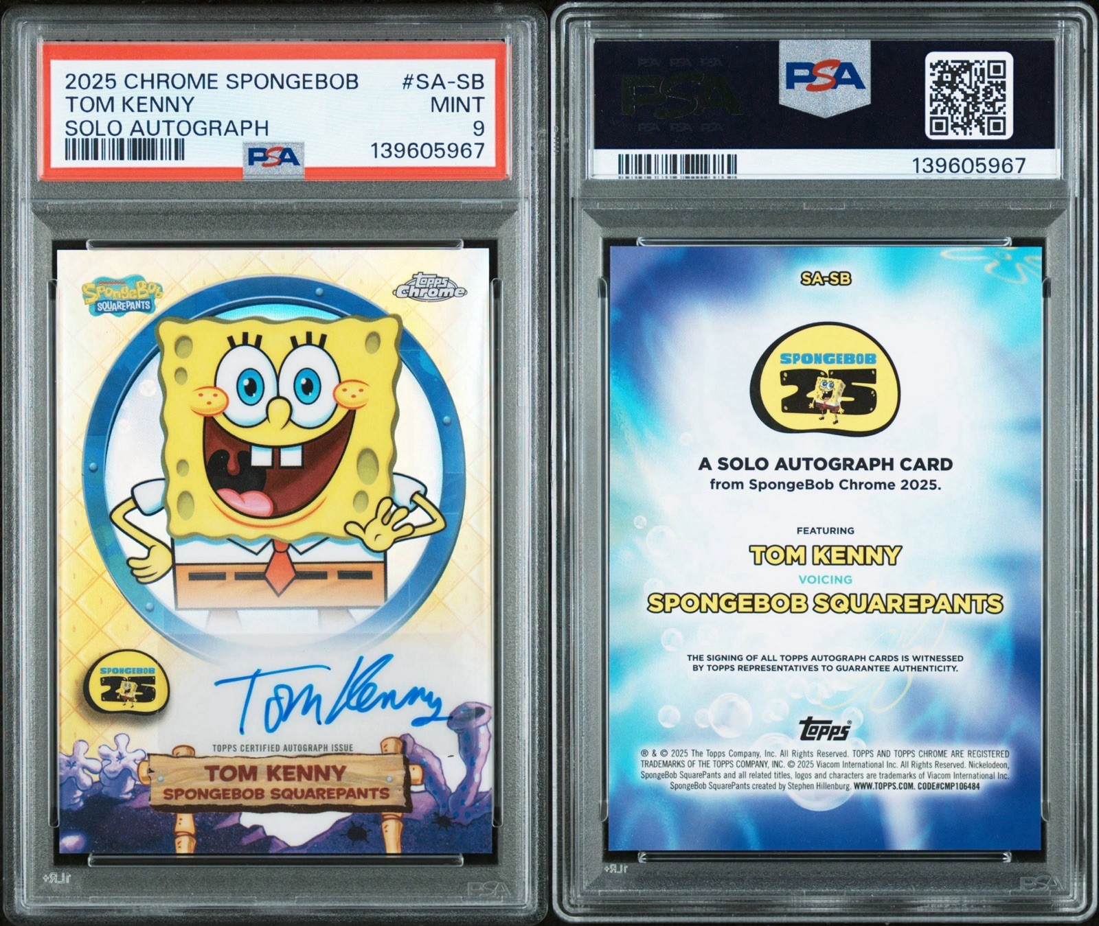 2025 Topps Chrome SpongeBob SquarePants Tom Kenny Solo Auto SSP MINT PSA 9 view 3