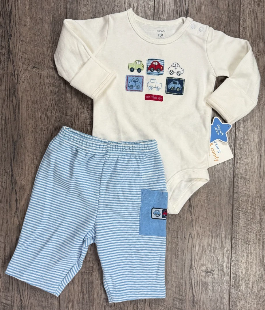 Baby Boy Clothes New Vintage Carter's Newborn 2pc On The Go Outfit