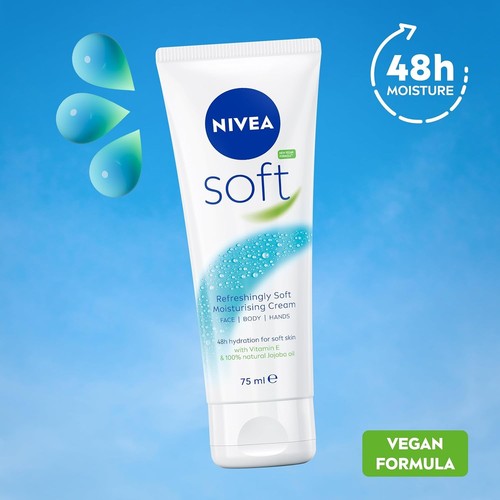 NIVEA Soft Moisturising Cream for Face, Body and Hands with Vitamin E 75 ml UK - Picture 4 of 6