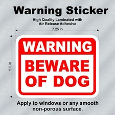 BEWARE OF DOG High Quality Laminated Sticker Red White 7.25"x5.5" SHIPS FREE