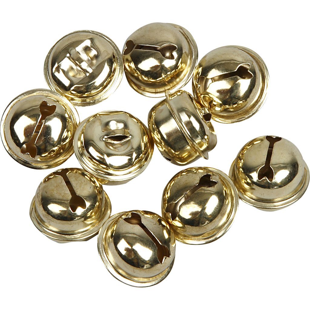 Bells - Assortment, D: 13+15+17 mm, gold, 12asstd