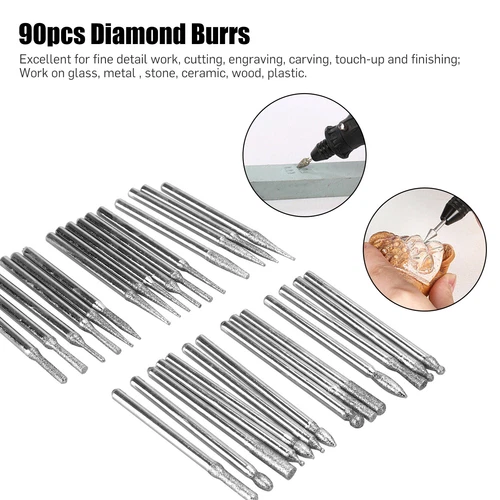 Juego de 90 piezas de brocas de rebaba de diamante de 1/8" accesorios de múltiples herramientas giratorias para Dremel - Imagen 2 de 9