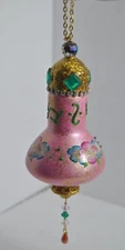 Handcrafted Glass Pink Rose Jeweled Embellished Seasonal Hanging Ornament OOAK