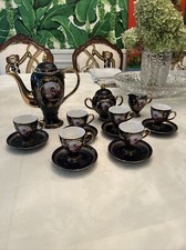 S vres Porcelain Choc Pot Sugar Creamer 6 Cups Saucers Cobalt
