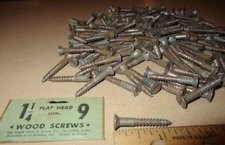 40--NEW-OLD STOCK, SLOTTED FLAT HEAD STEEL WOOD SCREWS  1 1/4" LONG X #9=3/16"