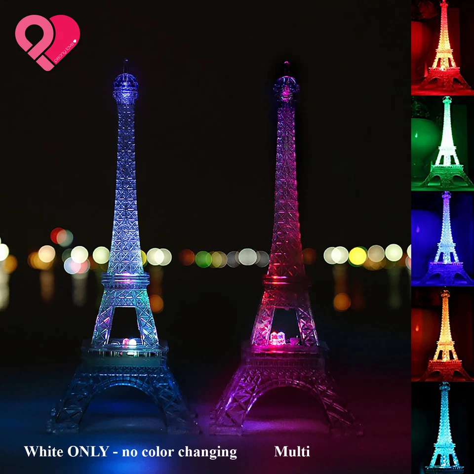 BLANCO LED Acrílico Torre Eiffel Luz Nocturna Boda Fiesta Centro de Mesa Decoración de Pasteles Foto 2 de 4