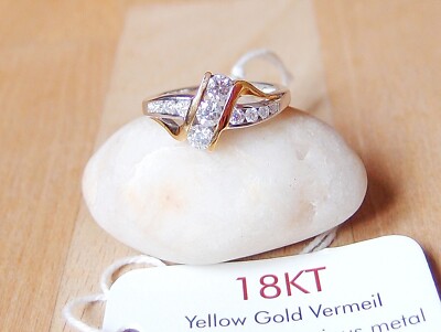 Moissanite Thunderbolt Ring 18K Gold/Rhodium plated 925 Sterling Silver Size P