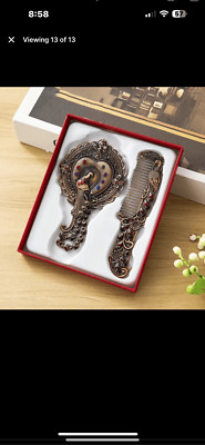 Peacock and vintage looking bronze, mini mirror, and combs set beautiful collar