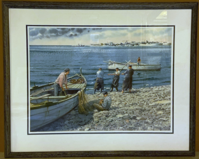 Charles Peterson AT GENOA 17x23 ORIGINAL WATERCOLOR Fishermen