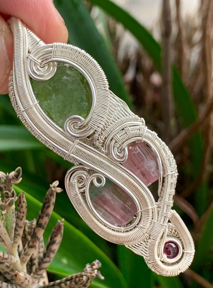 wire wrapped Pendant watermelon Tourmaline Garnet Peridot Pendant Jewelry Pendan - Image 4 of 4