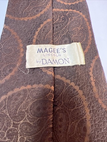 Damon Men's Necktie Tie Textured Polyester Brown Paisley Wide Mage’s Lincoln 58” - Picture 4 of 8