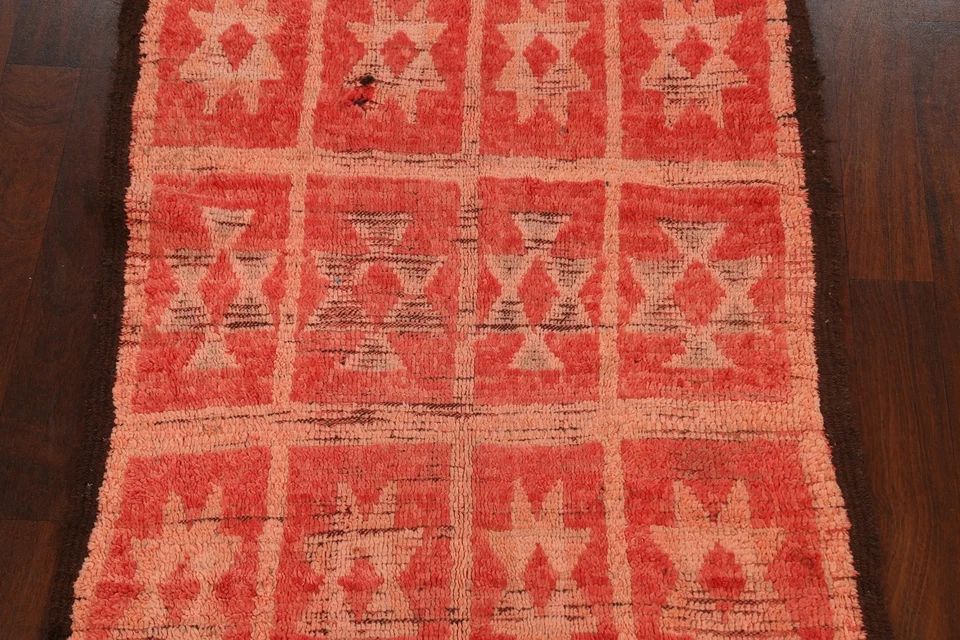 Старинный племенной геометрический подлинный марокканский восточный небольшой ковер шерсть ручной работы 4x6 - Изображение 2 из 4