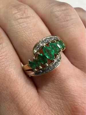 3Ct Marquise Cut Emerald &lab Create Diam Engagement Ring 14k Yellow Gold Plated