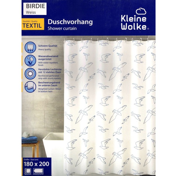 Kleine Wolke Duschvorhang Textil Dusche Badewanne Vorhang 180X200Cm Birdie Weiss-image