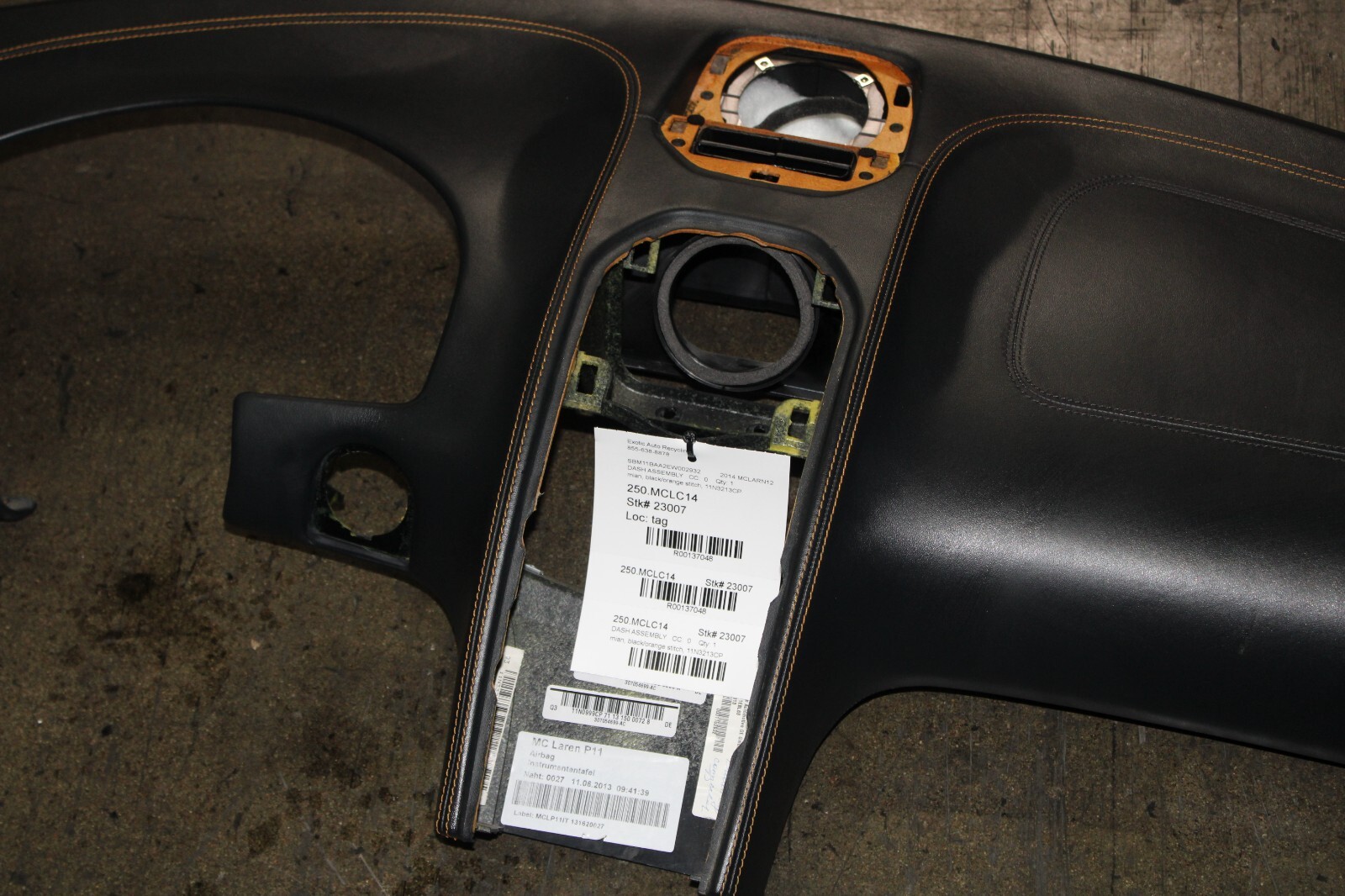 McLaren MP4-12C, Dashboard Panel, Black w/Orange Stitch, Used, P/N 11N3213CP