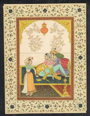 Indian Miniature Painting Of Emperor & Empress Enjoying Lady Dance 8x10.5 Inches